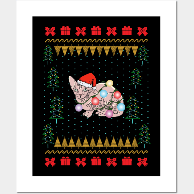 Sphynx Cat Ugly Christmas Sweater Wall Art by okpinsArtDesign